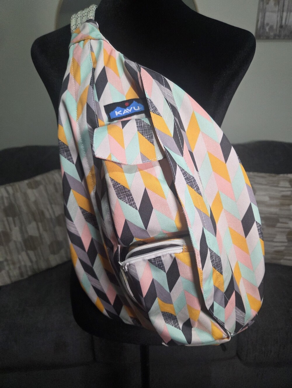 Kavu Sling Bag - Mint, Pink, Yellow, Gray Geometric Print